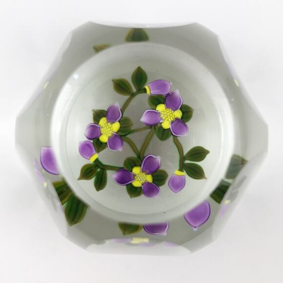 Perthshire PP221 2000 Amethyst & Yellow Flower Bouquet Faceted Paperweight Cert - Picture 1 of 16